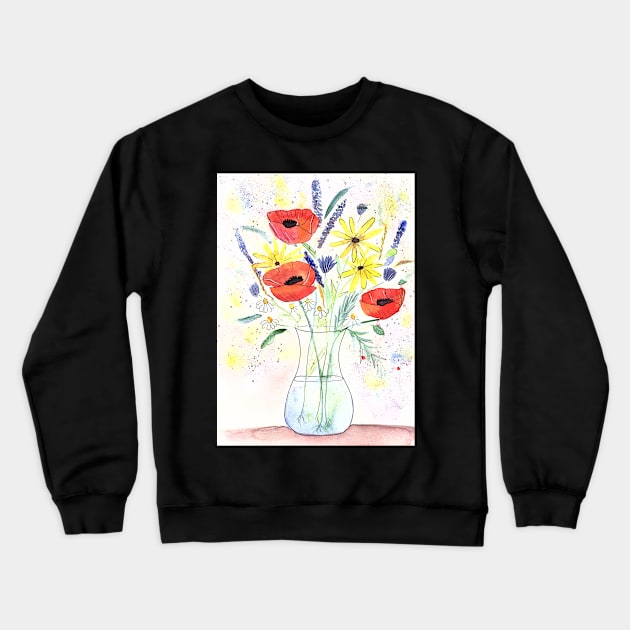 poppies with wildflowers in a vase Crewneck Sweatshirt by Sandraartist